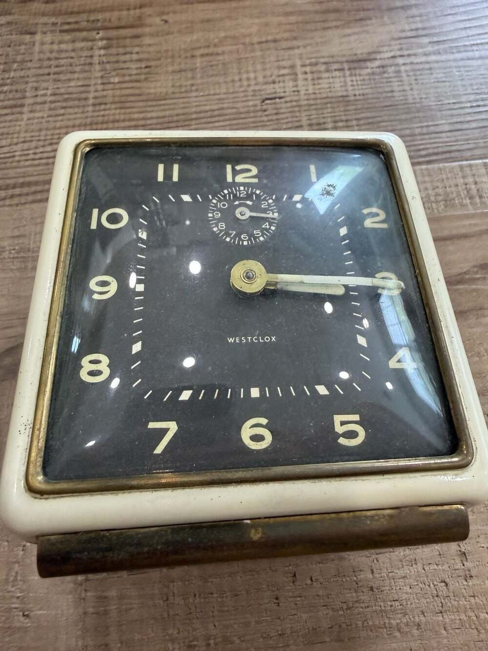 Westclox General Alarm Clock Ivory Brass Trim Vintage untested
